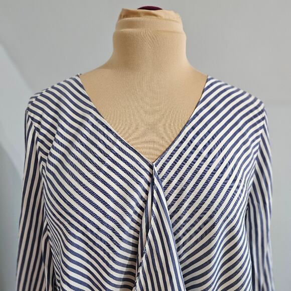 Chico's Top Womens XLP Striped Ruffle Front Tie Sleeve Blouse Career Corpcore - Picture 8 of 16